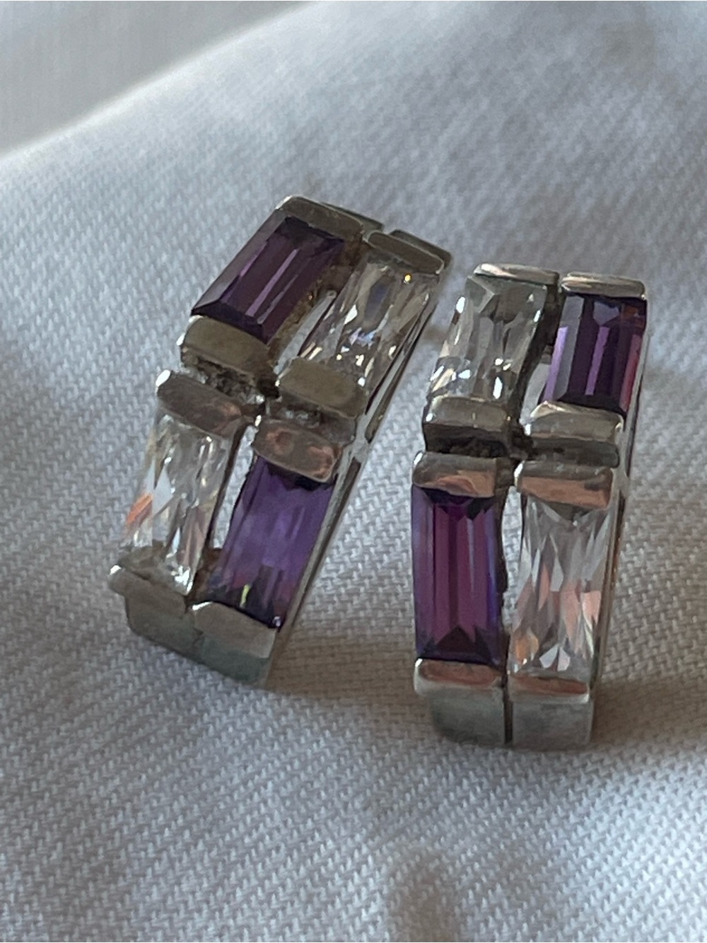 Sterling Silver Earrings with Purple and Clear Stones